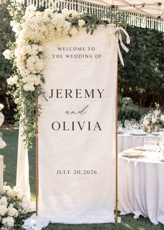 Custom Linen Wedding Welcome Sign – Personalized Fabric Wedding Banner