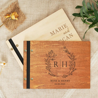 Custom Wooden Wedding Guest Book – Engraved & Personalized