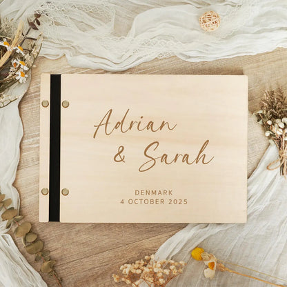 Custom Wooden Wedding Guest Book – Engraved & Personalized