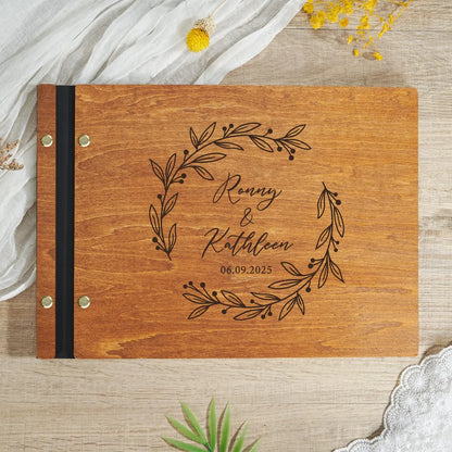 Custom Wooden Wedding Guest Book – Engraved & Personalized