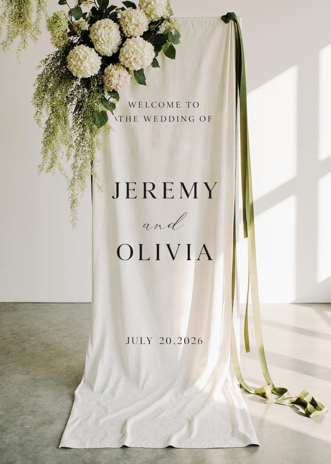 Custom Linen Wedding Welcome Sign – Personalized Fabric Wedding Banner