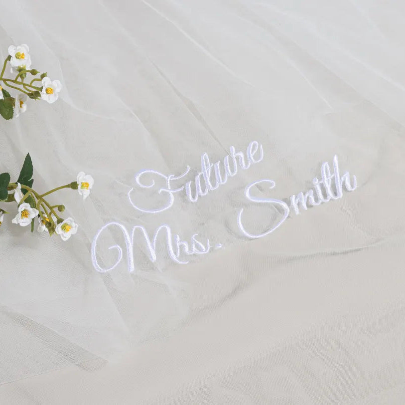 Personalized Embroidered Bridal Veil – Custom Bachelorette Veil