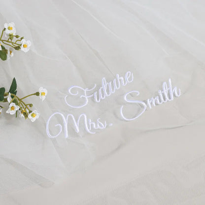 Personalized Embroidered Bridal Veil – Custom Bachelorette Veil