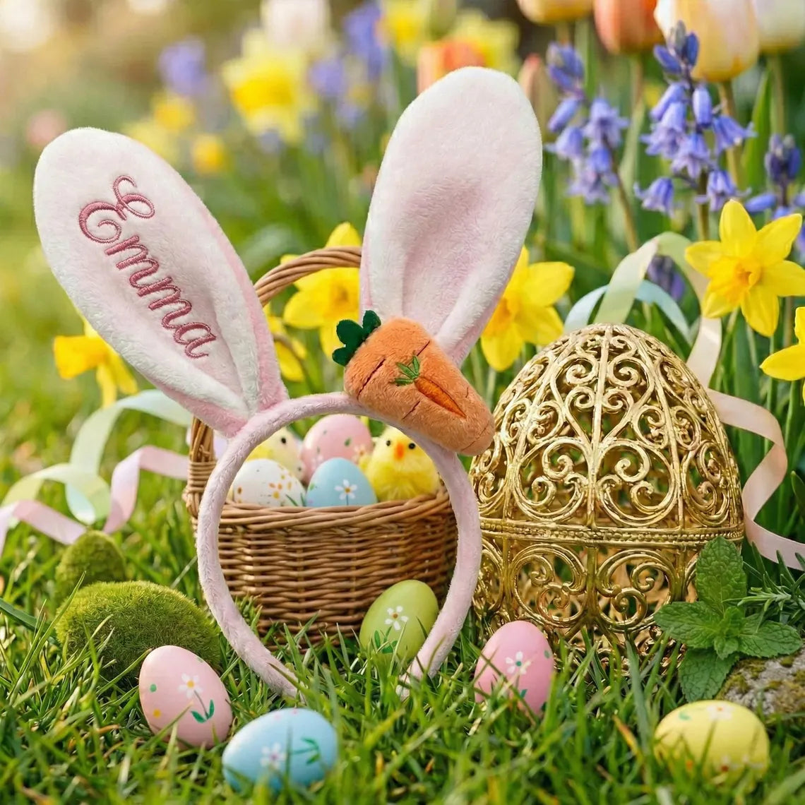 Personalized Easter Bunny Ear Headband – Custom Kids Gift