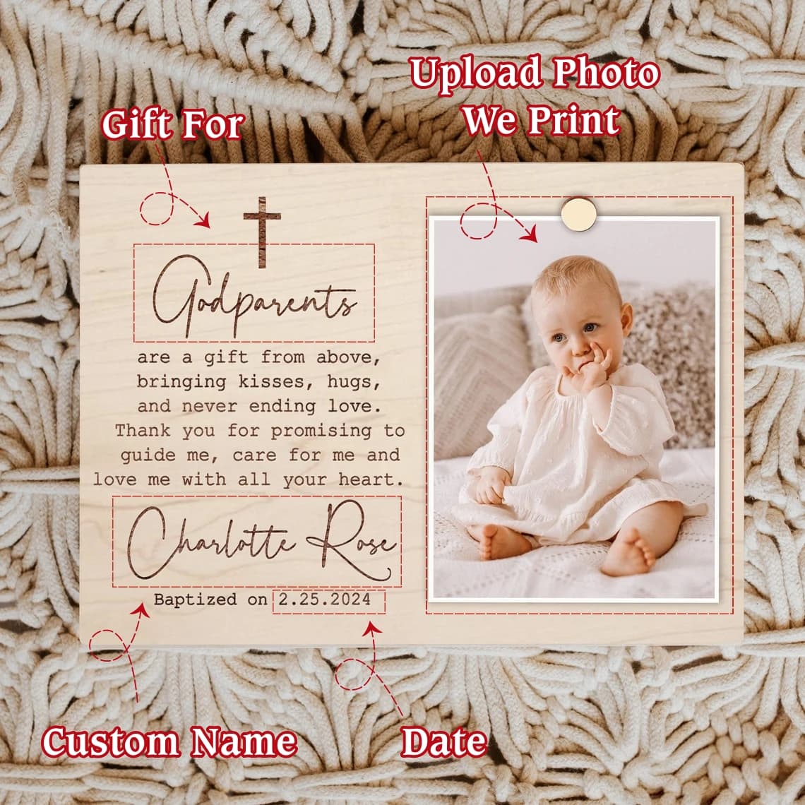 Personalized Godparents Frame – Baptism Gift from Godchild