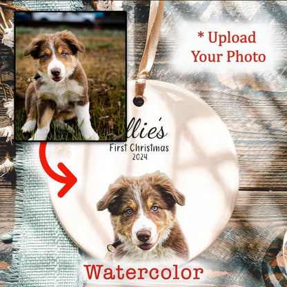 Personalized Pet First Christmas Ornament 2025 | Double-Sided Ceramic