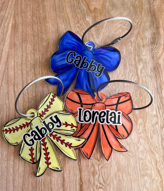 Custom Sports Bag Tag for Girls – Name Tag with Bow Design