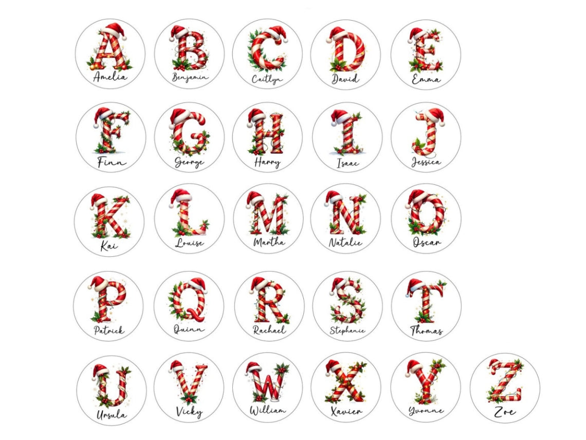 Personalized Candy Cane Christmas Name Labels – Festive Gift Stickers