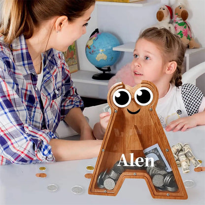 26 Letters Shaped Wooden Piggy Bank Money Box - Customizable Name Bank