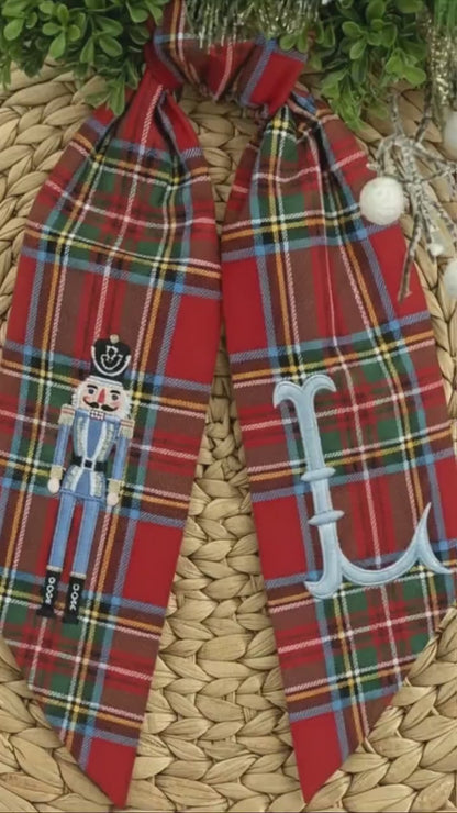 Personalized Nutcracker Christmas Wreath Sash | Embroidered Door Bow