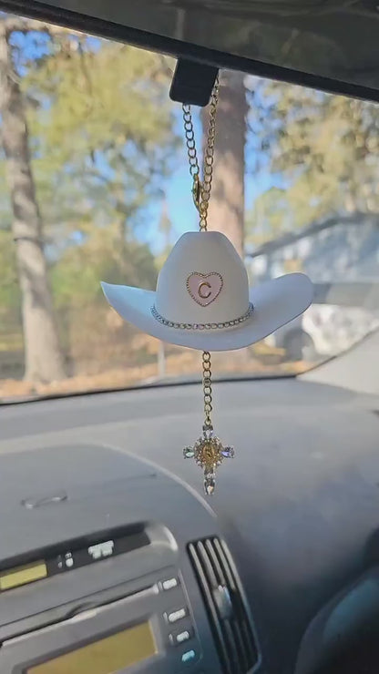 Cowboy Hat Virgin Mary Car Charm – Personalized Rearview Accessory