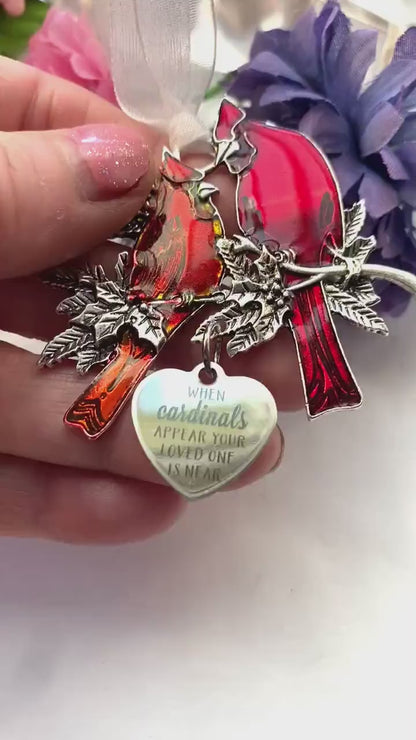 Cardinal Memorial Ornament with Personalized Heart Charm